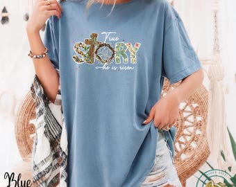 Felpa con croce pasquale Comfort Colors: maglietta cristiana "He Is Risen"