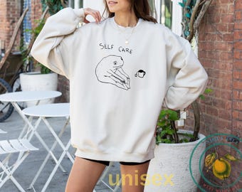 Funny Frog Self Care Sweatshirt: Retro Cottagecore Vibe