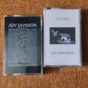 Puede incluir: Dos cintas de casete de Joy Division. La primera cinta es "Unknown Pleasures" y presenta un gr&aacute;fico en blanco y negro de una forma de onda. La segunda cinta es "Closer" y presenta una foto en blanco y negro de una persona arrodillada en el suelo.