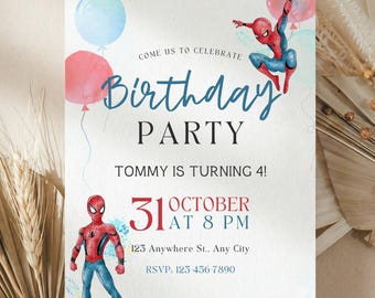 Plantilla editable de invitación de cumpleaños de Spider-Man / Invitación para fiesta de superhéroes para niño / Descarga instantánea / Plantilla imprimible de Spidey Canva