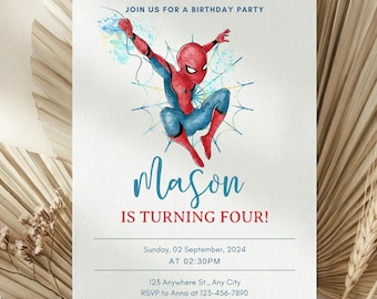 Editable Spider Man Birthday Invitation, Spider-man Kids Birthday Invitation, Amazing Friends Birthday Party, Superhero Bday Invite Template