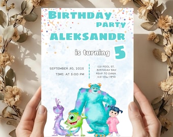 Monster birthday Invitation, printable Monsters University template, Editable monster inc evite boo-day party