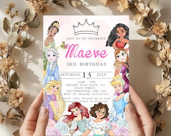 Princess Birthday Invitation A Princess Invitation 4th Birthday Invite Princess Party Royal Theme Watercolor