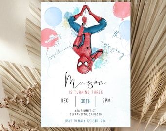 Spider-Man Birthday Invitation Template | Superhero Party Invite Boy | Instant Download | Printable Spidey Canva Template