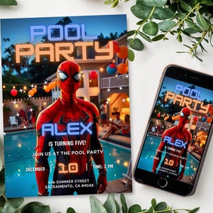 Spider man birthday Invitation, printable Spider-man template, Editable Spider evite pool party