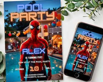 Spider man birthday Invitation, printable Spider-man template, Editable Spider evite pool party