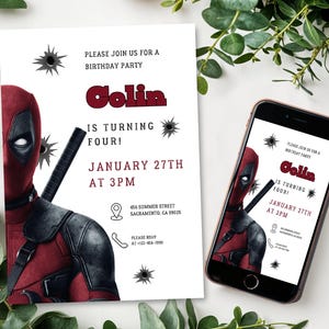 Deadpool birthday Invitation, printable Deadpool template, Editable Deadpool evite boo-day party