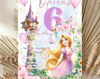 Tangled Rapunzel Birthday Invitation: Editable Template Rapunzel, Canva Template