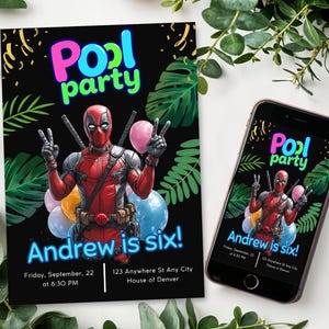 Deadpool birthday Invitation, printable Deadpool template, Editable Deadpool evite boo-day party
