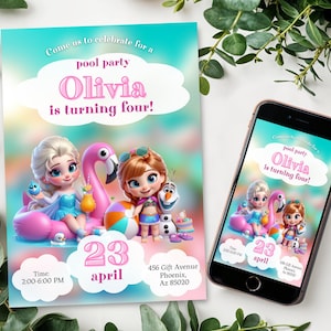 Frozen birthday invitation frozen birthday invite elsa party invitation frozen editable birthday invitation pool party
