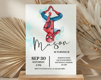 Convite de aniversário do Homem-Aranha editável | Convite para festa de super-herói para menino | Download instantâneo | Modelo do Homem-Aranha para Canva para imprimir
