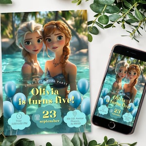 Frozen birthday invitation frozen birthday invite elsa party invitation frozen editable birthday invitation pool party
