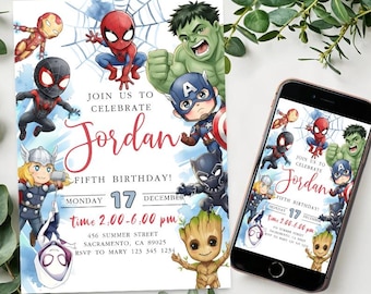 Invito di compleanno per supereroi: tema Avengers (download digitale)