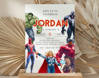 Convite de aniversário de super-herói: tema dos Vingadores (download digital)