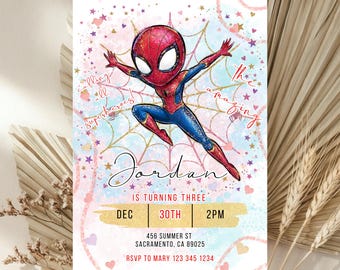 Spider-Man Girl Pink Birthday Invitation Template | Superhero Party Invite Girl | Instant Download | Printable Spidey Canva Template