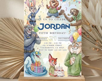 Szablon zaproszenia urodzinowego Zootopia 2 do edycji, cyfrowe pobranie Zootopii, Judy Hopps, zaproszenie Zootropolis