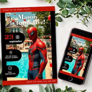 Spider man birthday Invitation, printable Spider-man template, Editable Spider evite pool party