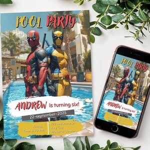 Deadpool birthday Invitation, printable Deadpool template, Editable Deadpool evite pool party