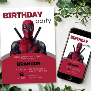 Deadpool birthday Invitation, printable Deadpool template, Editable Deadpool evite boo-day party