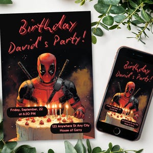 Deadpool birthday Invitation, printable Deadpool template, Editable Deadpool evite boo-day party
