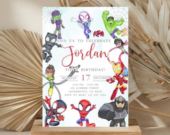 Spiderman birthday invitation, Spidey and his amazing friends birthday invitation, Customizable on Canva Template
