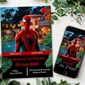 Spider man birthday Invitation, printable Spider-man template, Editable Spider evite pool party