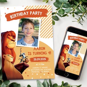 Editable Lion King Birthday Invitation Template, Lion King Digital Kids Party Invite, Electronic Lion King Theme Evite Personalized