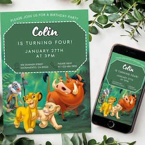 Editable Lion King Birthday Invitation Template, Lion King Digital Kids Party Invite, Electronic Lion King Theme Evite Personalized