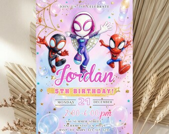 Spidey and His Amazing Friends Birthday Invitation, Ghost Spider Invitation Template, Editable Canva Birthday Invite