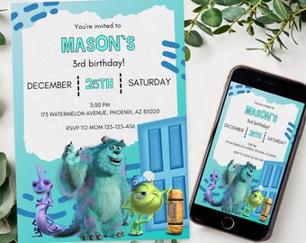 Monster birthday Invitation, printable Monsters University template, Editable monster inc evite boo-day party
