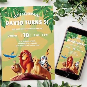 Editable Lion King Birthday Invitation Template, Lion King Digital Kids Party Invite, Electronic Lion King Theme Evite Personalized