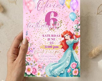 Princess Ariel Mermaid Birthday Invitation | Editable Ariel Party Invite | Digital Download | Under the Sea Theme Card
