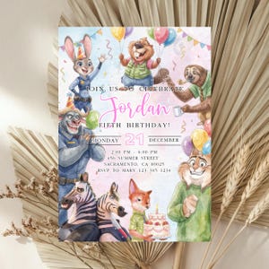 Convite de aniversário Zootopia 2 editável, rosa, download digital de Zootopia, Judy Hopps, convite Zootopia Zebras imagem 3