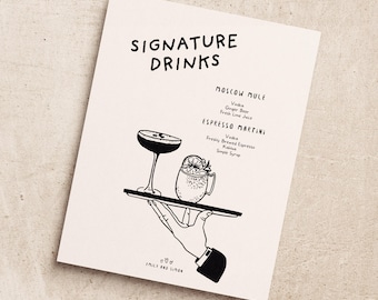 SIGNATURE COCKTAIL MENU Template | Illustrated Printable Wedding Sign | Hand Drawn Editable | Event Bar Menu | Handwritten Custom Signage