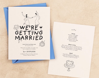 Mrs + Mrs Wedding Invitation Template: Hand-Drawn LGBTQ+ Printable (Digital Download)