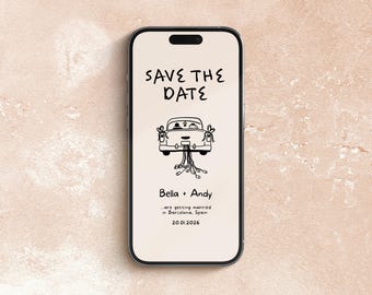 Handgetekende trouwauto Save the Date Evite (digitale download)