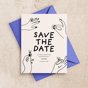 SAVE THE DATE Template | Printable Wedding Invitation | Hand Drawn Fun Scribble Illustration | Digital Download | Illustrated Diamond Ring