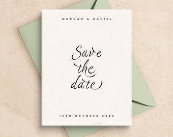 Modern Calligraphy Save the Date Template | Minimalist Wedding (Digital Download)