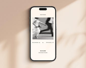 Elegantes Foto Save the Date Evite: Digitale Hochzeitseinladung (Instant Download)
