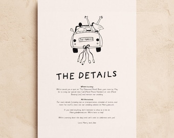Wedding Details Illustrated Template | Hand drawn Car Invite