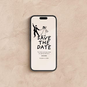 SAVE THE DATE Evite | Digital Wedding Invitation Template | Instant Download | Hand Drawn Email Whatsapp Invite | Illustrated Bride + Groom