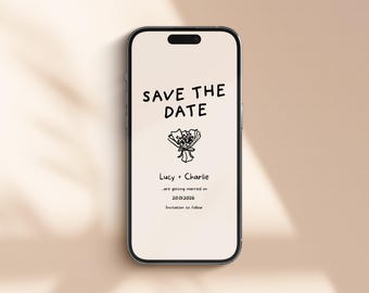 Floral Save the Date Evite: Hand-Drawn Wedding Invitation (Digital Download)