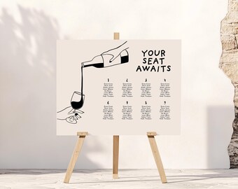 SEATING CHART Template | Wedding Reception Signage | Hand drawn Guest Seating Plan | Simple Clean Illustrated Table Plan | Landscape