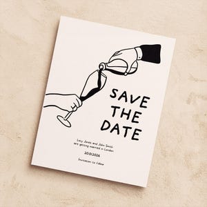 SAVE THE DATE Vorlage | Druckbare Hochzeitseinladung | Hand gezeichnet Spaß modern illustriert | Digitaler Download | Wein Party Illustration