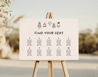 Hand-Drawn Wedding Seating Chart Template | Illustrated Event Guest Table Plan (Digital Download)