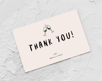 Illustrated Wedding Thank You Card Template | Cheering Glasses Doodle (Digital Download)