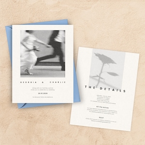 Modello di invito per matrimonio / Invito minimalista classico moderno, elegante e pulito / Modificabile fronte-retro / Foto stampabile elegante e senza tempo