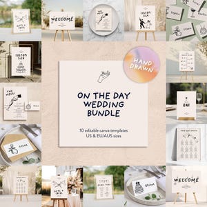HOCHZEITS-SET On The Day Signage Template | Handgezeichnete illustrierte lustige Schilder | Bearbeitbar Druckbar | Handgeschriebene Illustration