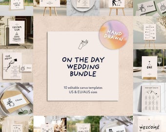 WEDDING BUNDLE On The Day Signage Template Suite | Hand drawn Illustrated Fun Signs | Editable Printable | Handwritten doodle Illustration
