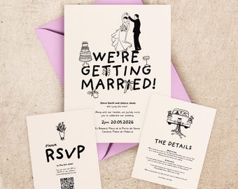 Illustrierte Hochzeitseinladung: Handgezeichnetes tanzendes Paar (Digitaler Download)